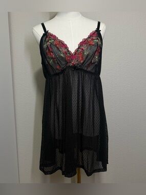 Cacique Black Lace Floral Babydoll Slip size 18/20